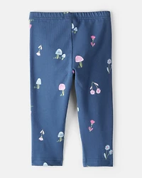 Baby Girl Floral Cotton Pull-On Stretch Leggings - Blue