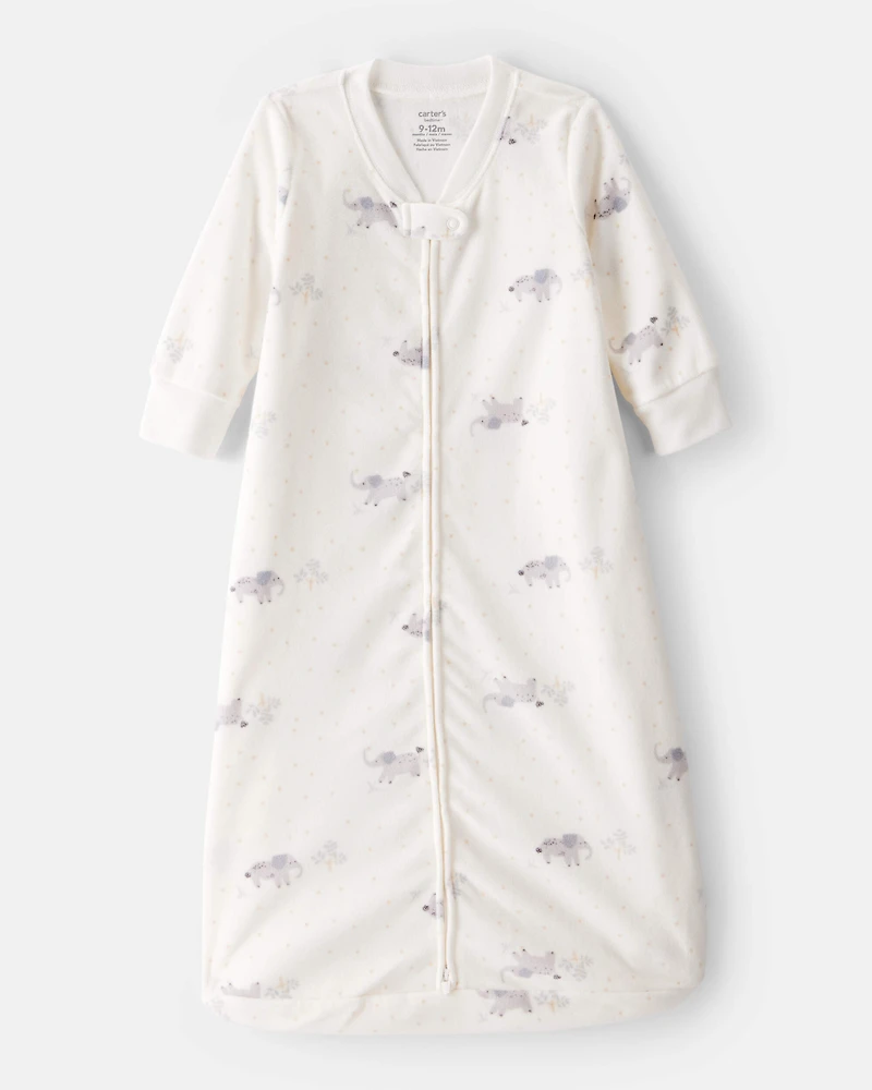 Baby Elephant Print Long-Sleeve Wearable Blanket - White