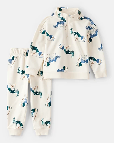 Toddler Boy 2-Piece DayDream Fleece Dog Zip-Up Jacket & Jogger Pant Set