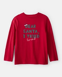 Kid Christmas Santa Long-Sleeve Graphic Tee - Red