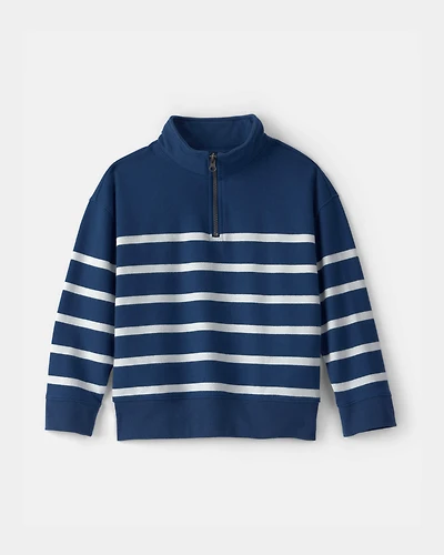 Boys Striped French Terry Quarterzip Pullover - Blue/Ivory