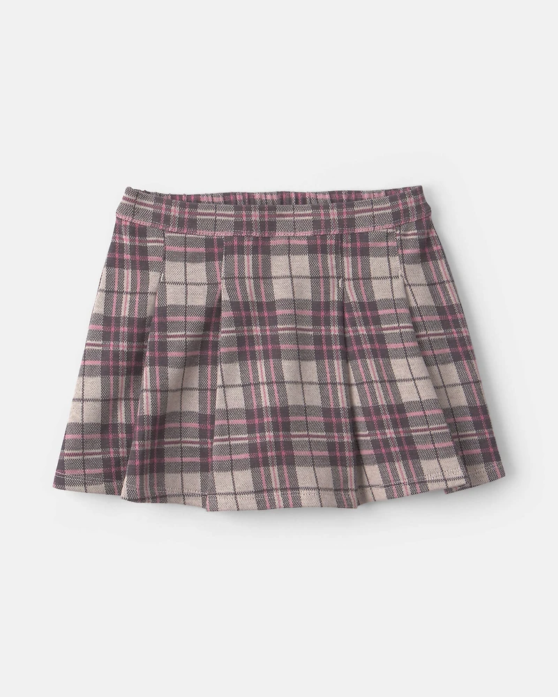 Toddler Girl 2-Piece 'Good Day' Plaid Fleece Sweatshirt & Skirt Set - Cream/Burgundy