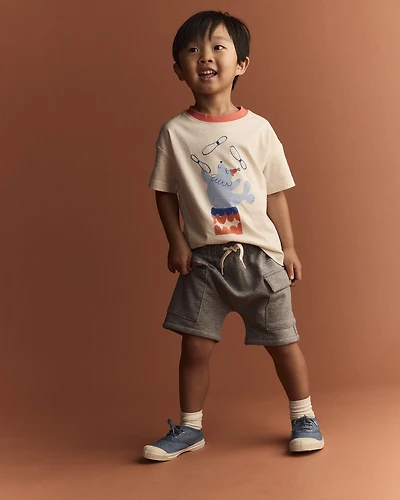 Toddler Boy French Terry Cargo Short with Pockets - Grey