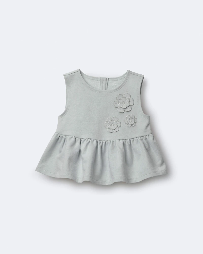 Toddler Girl Peplum Top Floral Print - Light Blue