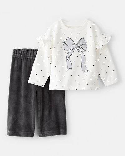 Baby Girl DayDream Fleece Ruffle Sleeve Bow Top & Rib Pant Set