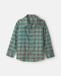 Boys Plaid Long-Sleeve Button-Down Shirt - Green
