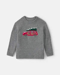Toddler Boy Car Christmas Sweater - Grey