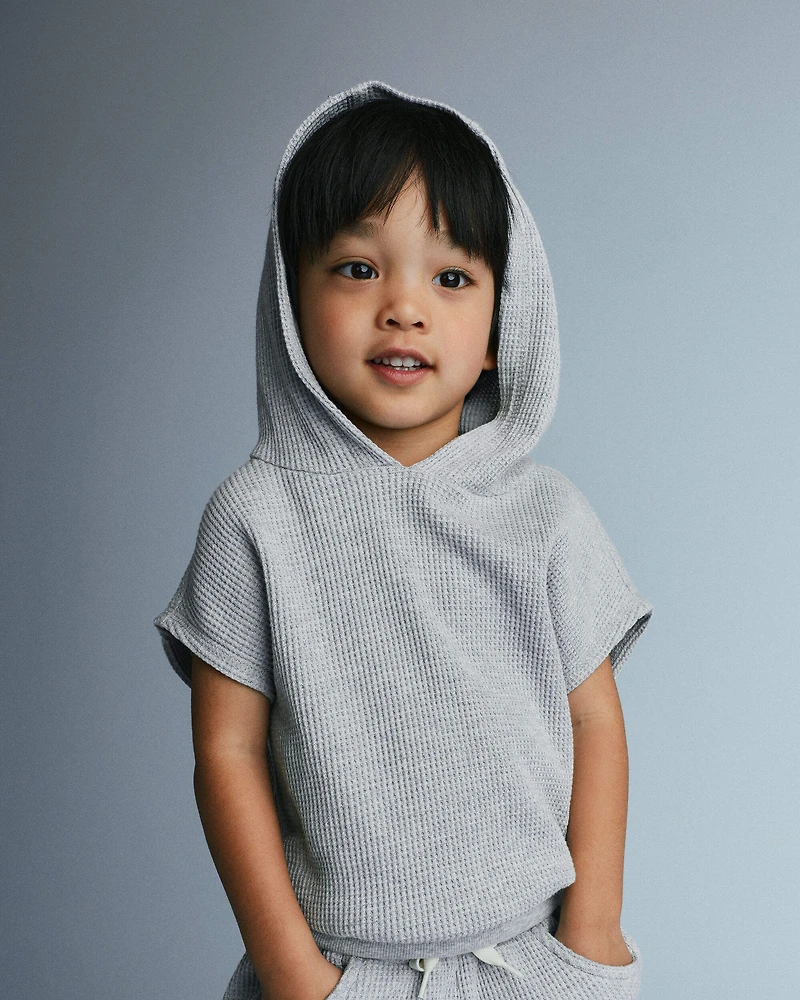 Toddler Waffle Knit Hooded Top - Heather Grey