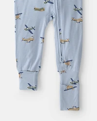 Baby Boy Plane PurelySoft 2-Way Zip 1-Piece Pyjama - Blue