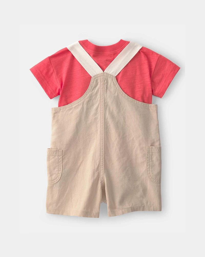 Baby Boy 2-Piece Solid Overall Set - Red/Orange