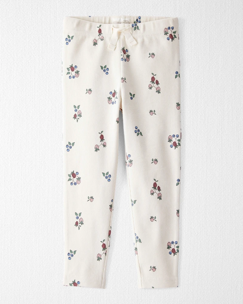 Toddler Girl Organic Cotton Ribbed Knit Pants Berry Blossom Print