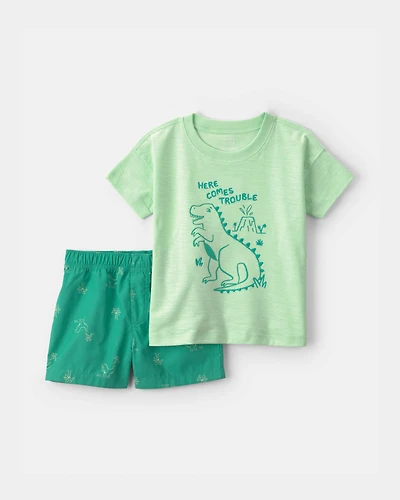 Toddler Boy 2-Piece Dinosaur Top & Short Set - Green