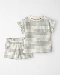 Toddler Girl 2-Piece Organic Cotton Waffle Knit Top & Short Set Stripes