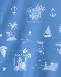 Girls 2-Piece Sailboat Long-Sleeve Rashguard Swimsuit Set - Blue