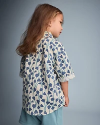 Toddler Boy Button-Down Short-Sleeve Shirt Wildflower Print - Cream