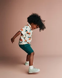 Toddler Boy Button-Down Short-Sleeve Shirt Clementine Grove Print - Cream