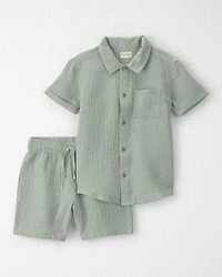 Boys 2-Piece Organic Cotton Gauze Set Green