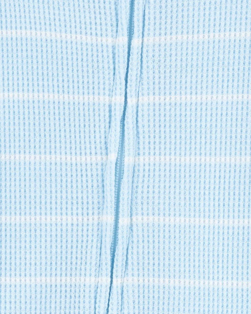 Toddler Boy Striped Waffle Knit Footie 1-Piece Pyjamas - Blue
