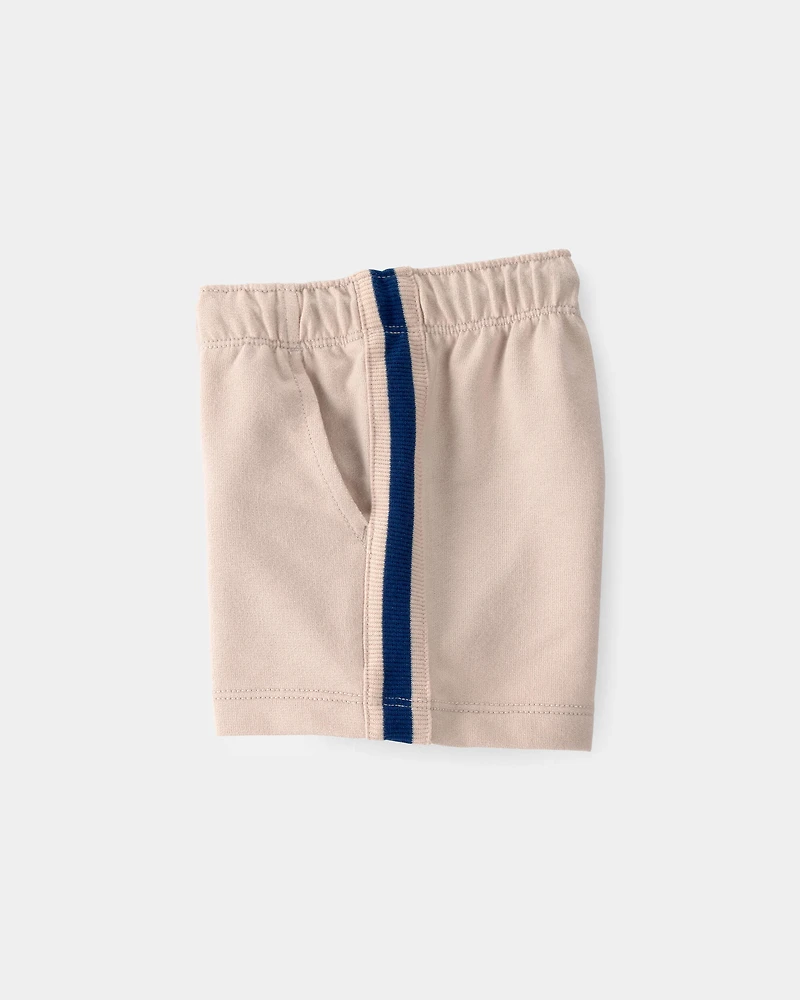 Baby Boy Striped French Terry Shorts - Khaki/Blue