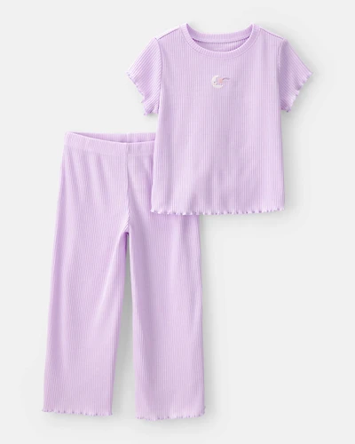 Toddler Girl Moon Rib Loose Fit 2-Piece Pyjama Set - Purple