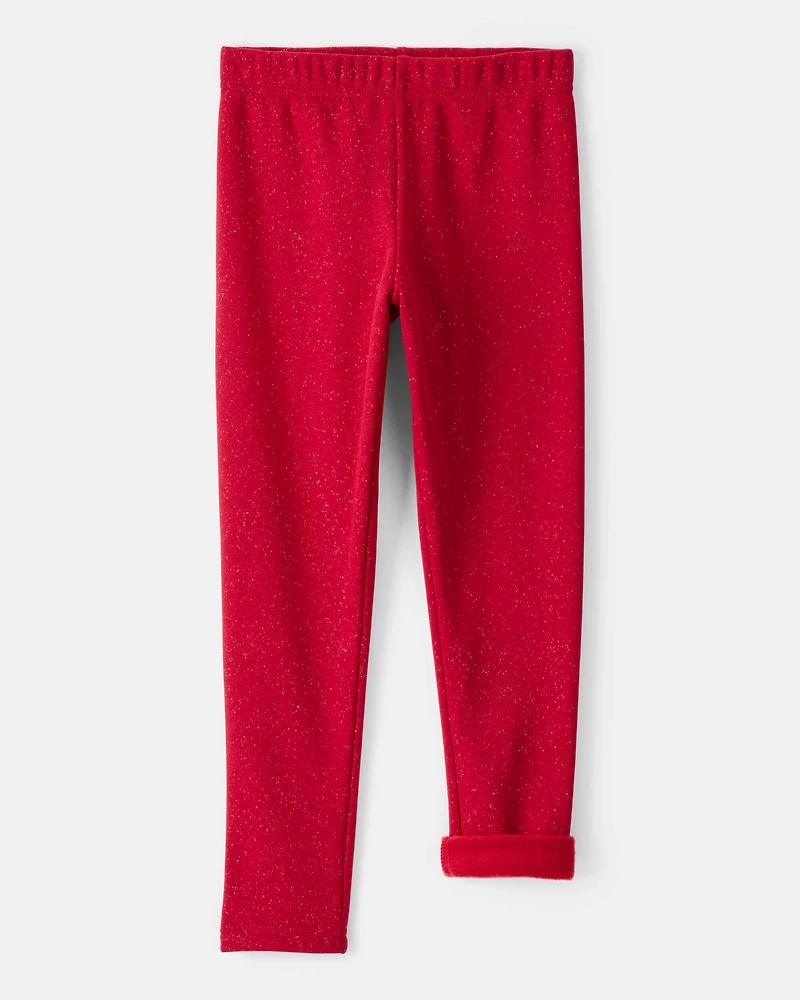 Girls Shimmer Cotton Pull-On Stretch Leggings - Red