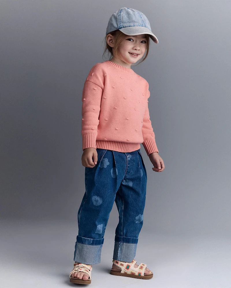 Toddler Girl Character Print Cuffed Pleat Pant Denim - Blue
