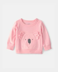 Baby Girl Koala Terry Pullover Sweatshirt - Pink