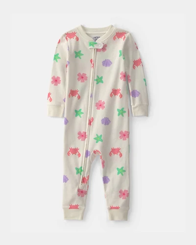 Baby Girl Sea Critters 100% Cotton 1-Piece Pyjama - Cream