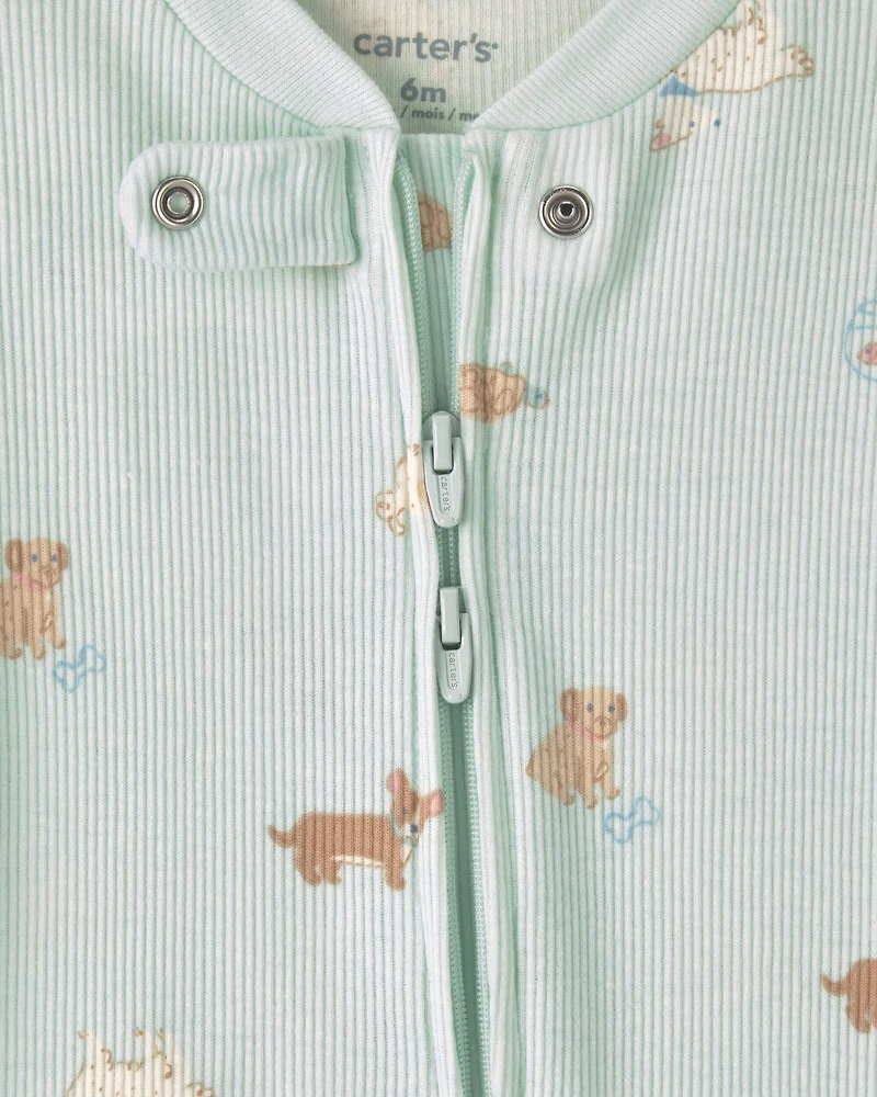 Baby Girl Pets Cotton 2-Way Zip Sleeper - Green
