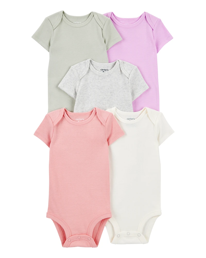 Baby Girl 5-Pack Solid Short-Sleeve Cotton Bodysuits