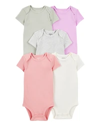 Baby Girl 5-Pack Solid Short-Sleeve Cotton Bodysuits