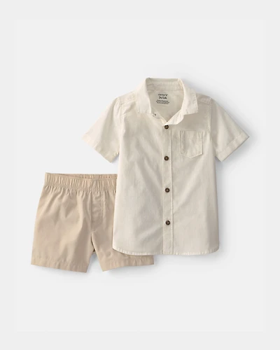 Toddler Boy 2-Piece Chambray Button-Down Shirt & Short Set - Ivory/Brown
