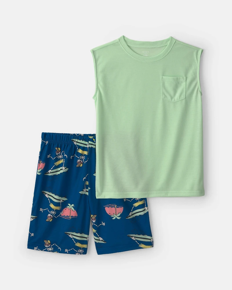Boys 2-Piece Skeleton Short-Sleeve pyjama Set - Green/Blue