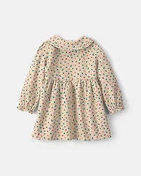 Toddler Girl Floral Collared Corduroy Long-Sleeve Dress - Cream