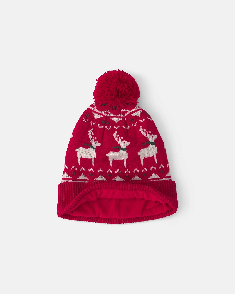 Toddler 2-Piece Fair Isle Christmas Beanie & Glove Set - Red