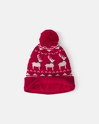 Toddler 2-Piece Fair Isle Christmas Beanie & Glove Set - Red
