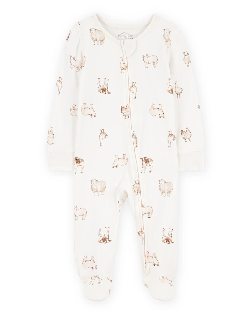 Baby Farm Animals Print 2-Way Zip PurelySoft Sleeper Pyjamas - Ivory