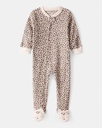 Baby Girl Leopard Fleece Long-Sleeve Loose Fit 1-Piece pyjamas - Brown