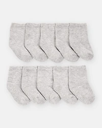 Baby Boy 10-Pack Crew Socks - Grey