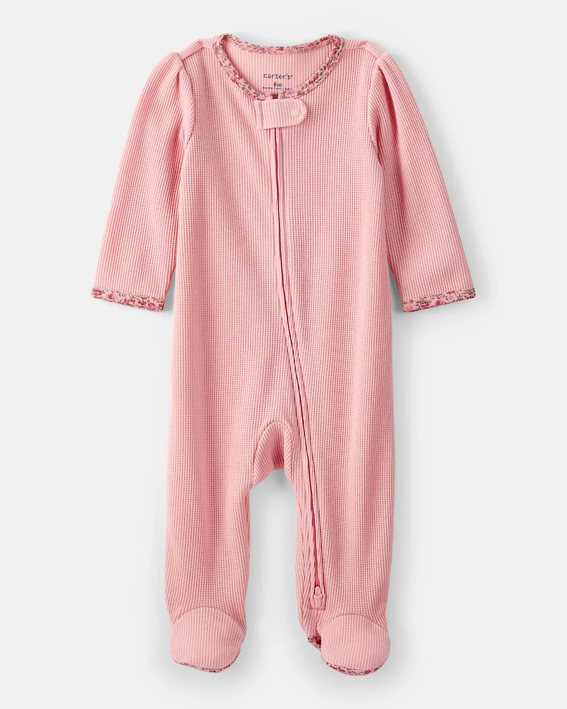 Baby Girl Cotton Long-Sleeve 2-Way Zip Sleeper - Pink