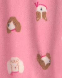 Baby Girl Dog Fleece 2-Way Zip Sleeper - Pink
