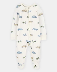 Baby Boy Car Print 2-Way Zip PurelySoft Sleeper Pyjamas - Ivory