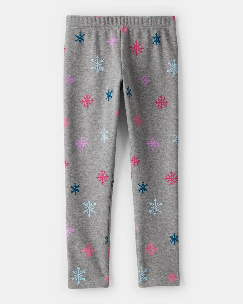 Girls Snowflake Pull-On Stretch Cozy Leggings - Grey