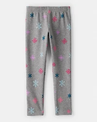 Girls Snowflake Pull-On Stretch Cozy Leggings - Grey