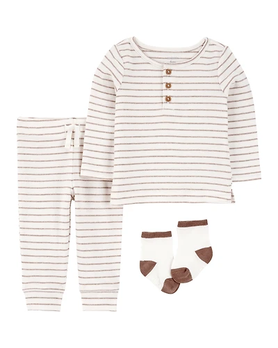 Baby 3-Piece Striped Tee & Pant Set