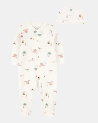 Baby 2-Piece Barn Print 2-Way Zip Sleeper & Headwrap Set