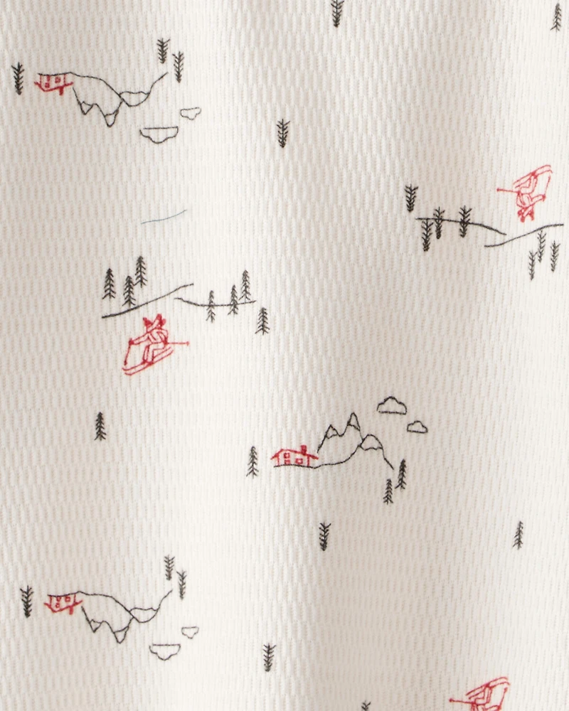 Toddler Boy Skiing Henley T-Shirt - Cream