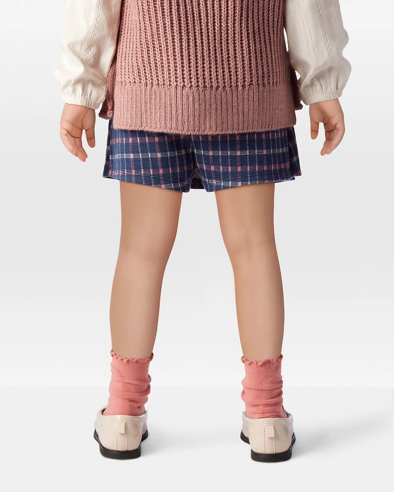 Toddler Girl Plaid Knit Skort - Navy