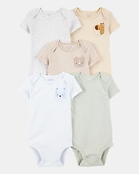 Baby 5-Pack Animals Short-Sleeve Cotton Bodysuits