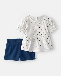 Baby Girl 2-Piece Polka Dots Top & Short Set - Blue/White
